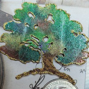 Art Studio Copper Green Tree of Life Brooch Pin Nature Forest Jewelry